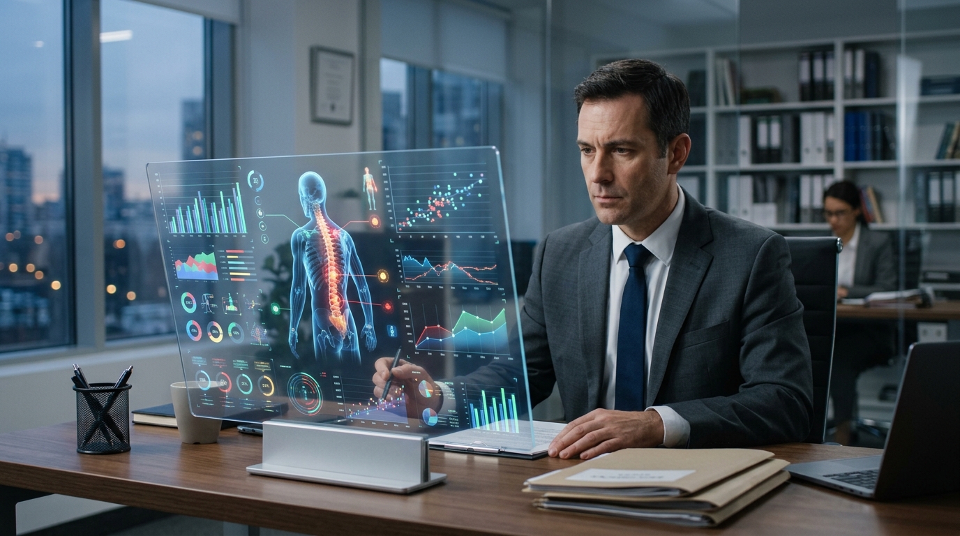 Lawyer reviewing AI-generated injury report for compensation case