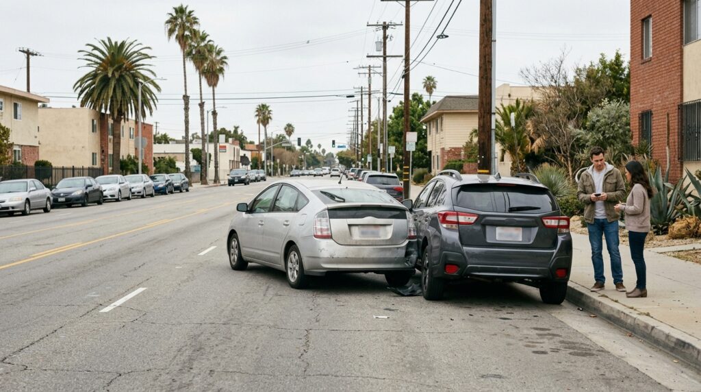 California car accident scene illustrating insurance coverage and personal injury claims in 2026